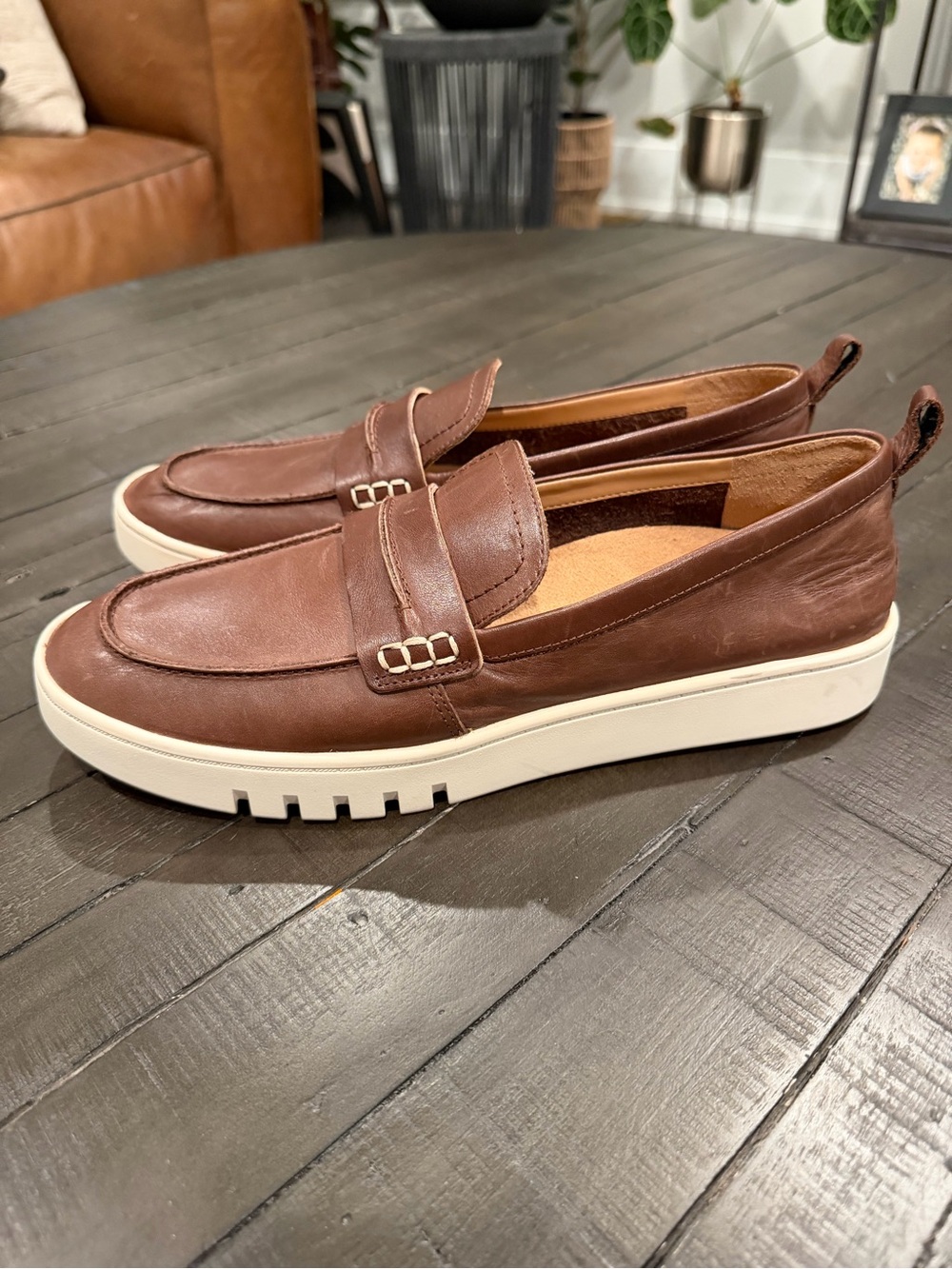 🔥Vionic Uptown Loafer Wns Camel Tan Leather Packable Travel Sneaker Soles Sz 11